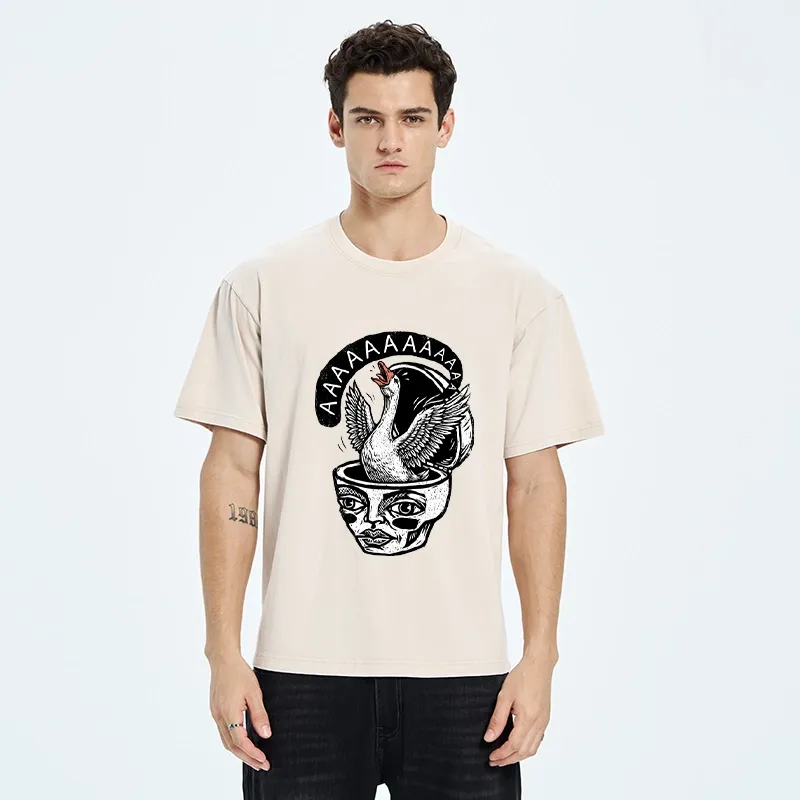 Tokyo-Tiger Weird Meme Screaming Wild Goose Graphic Washed T-Shirt