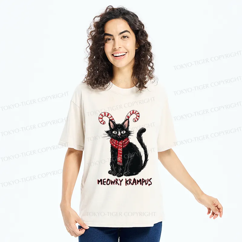 Tokyo-Tiger Meowry Krampus-The Festive Rebel Washed T-Shirt