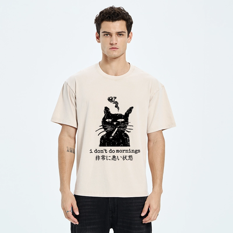 Tokyo-Tiger Sassy Smoke Cat Morning Hater Meme Art Washed T-Shirt