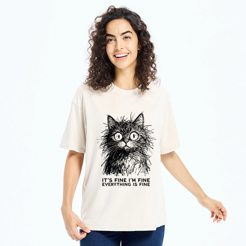 Tokyo-Tiger Fluffy Wild Cat Calm Fake Mood Washed T-Shirt