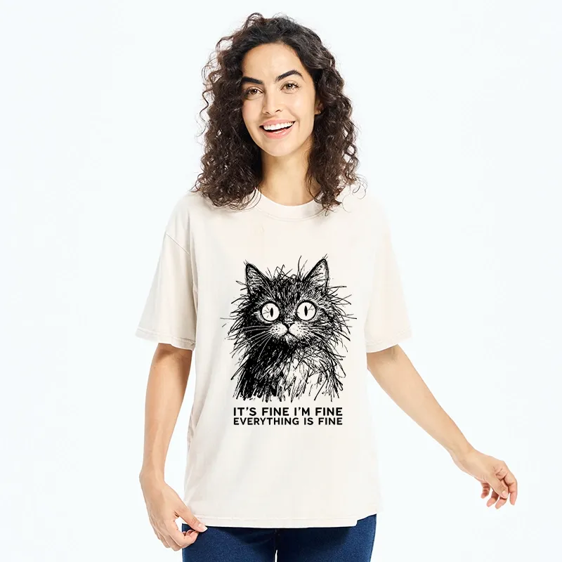 Tokyo-Tiger Fluffy Wild Cat Calm Fake Mood Washed T-Shirt