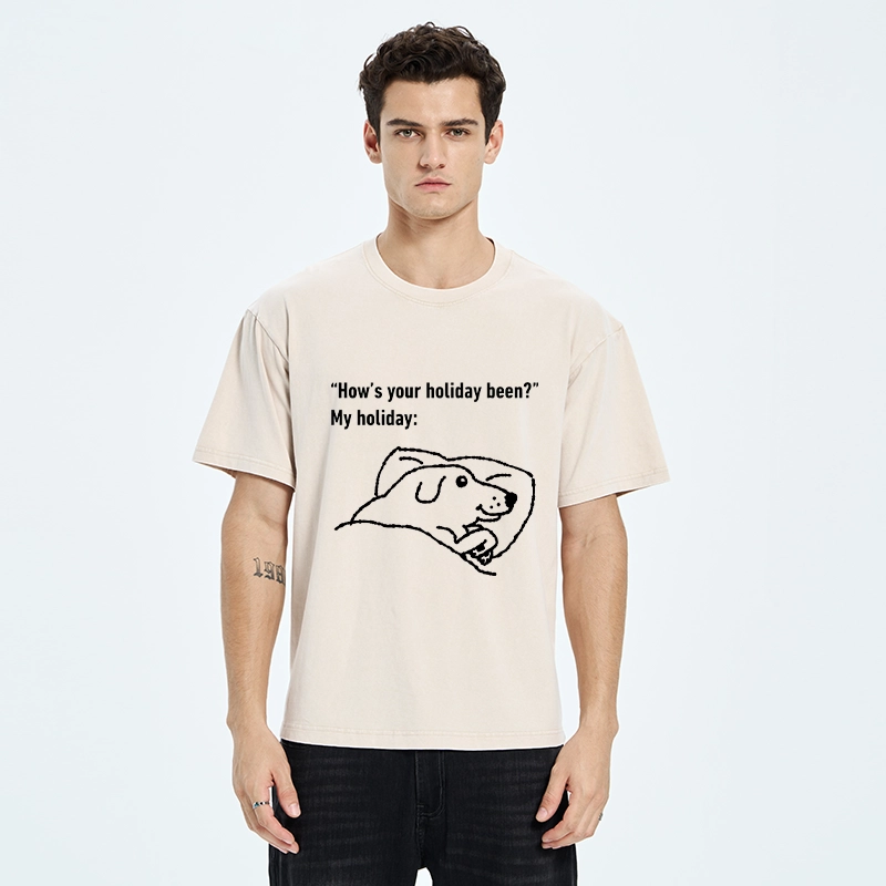Tokyo-Tiger Tired Dog After Long Holiday Break Washed T-Shirt