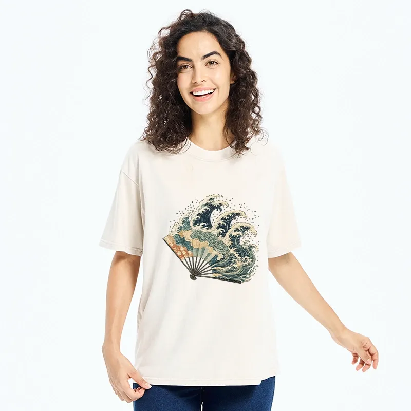 Tokyo-Tiger Wave Fan Classic Japanese Ukiyo E Art Washed T-Shirt