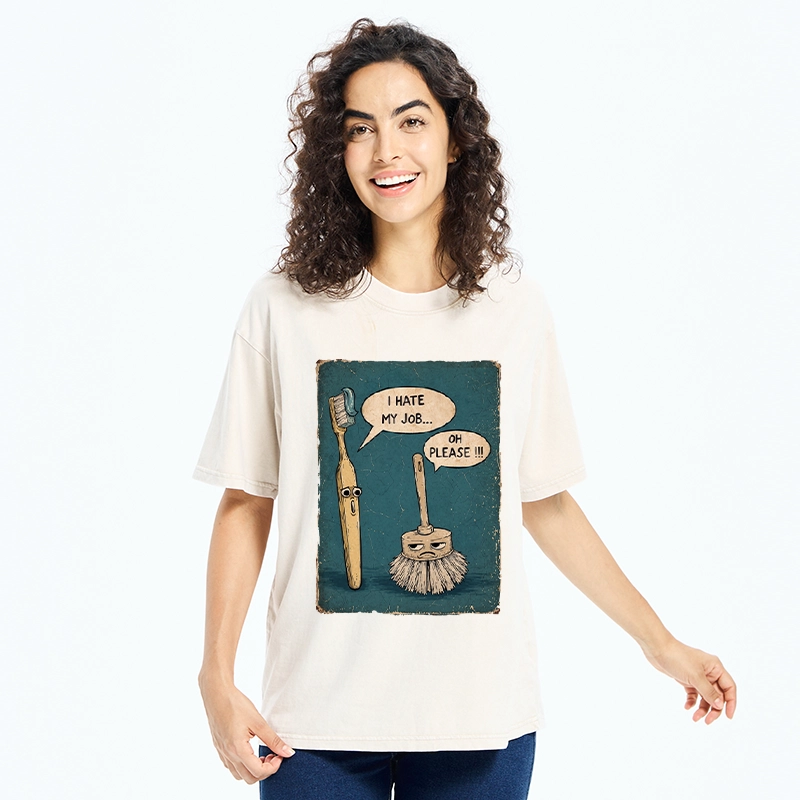 Tokyo-Tiger Relatable Work Stress Brush Print Washed T-Shirt