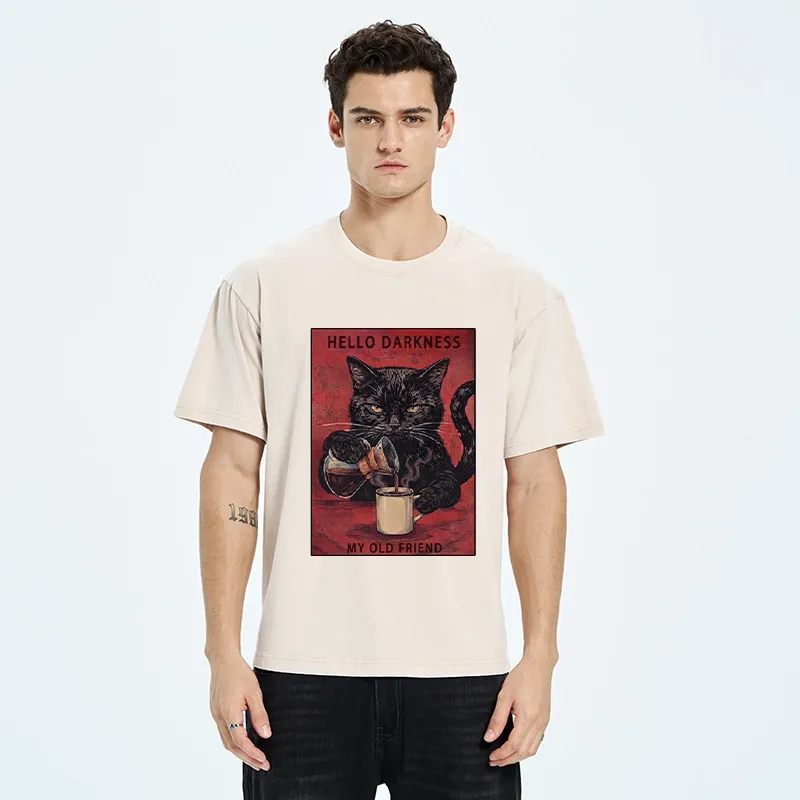 Tokyo-Tiger Moody Black Cat Pours Coffee Art Washed T-Shirt