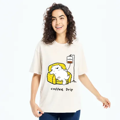 Tokyo-Tiger Fluffy Cat Needs Coffee Drip Art Washed T-Shirt