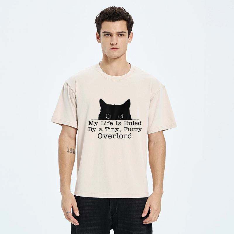 Tokyo-Tiger Cat Rules Human Life Simple Graphic Washed T-Shirt