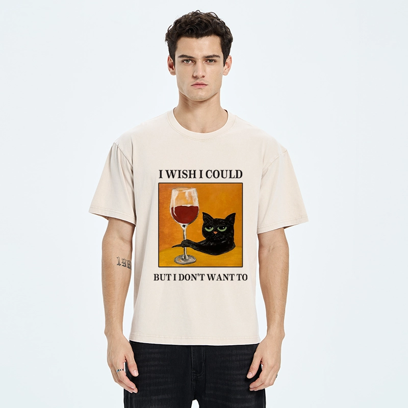 Tokyo-Tiger Sassy Black Cat Wine Funny Meme Washed T-Shirt