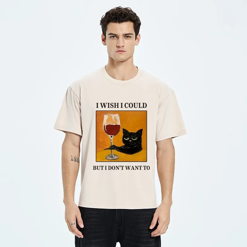 Tokyo-Tiger Sassy Black Cat Wine Funny Meme Washed T-Shirt