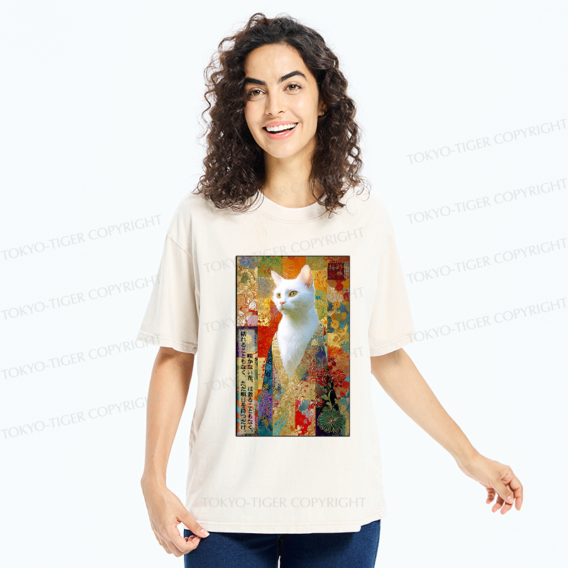 Tokyo-Tiger Regal Feline Elegance Washed T-Shirt