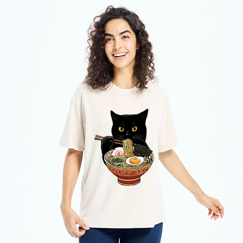Tokyo-Tiger Funny Cat Ramen Lover Food Meme Washed T-Shirt