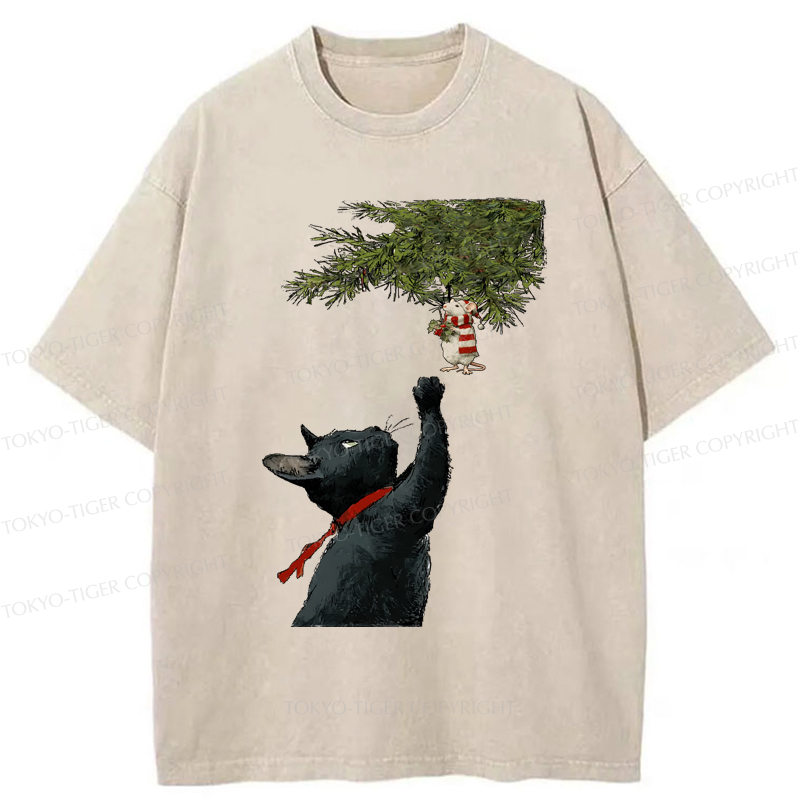 Tokyo-Tiger A Christmas Tale: The Cat And The Mouse Washed T-Shirt