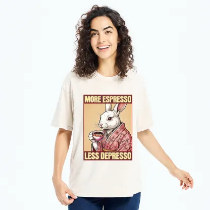 Tokyo-Tiger Happy Sakura Bunny Drinks Morning Espresso Washed T-Shirt