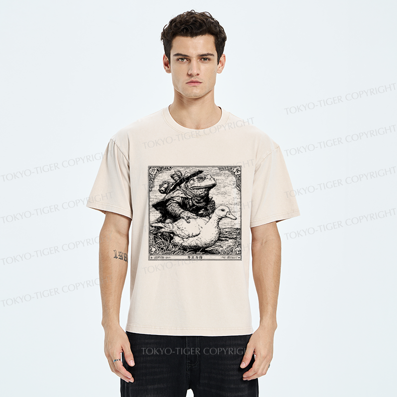 Tokyo-Tiger Frog Samurai and Goose Adventures Washed T-Shirt