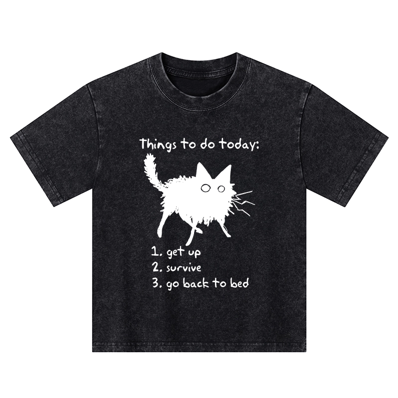 Tokyo-Tiger Lazy Cat Survive Day Funny Meme Kids Washed T-Shirt