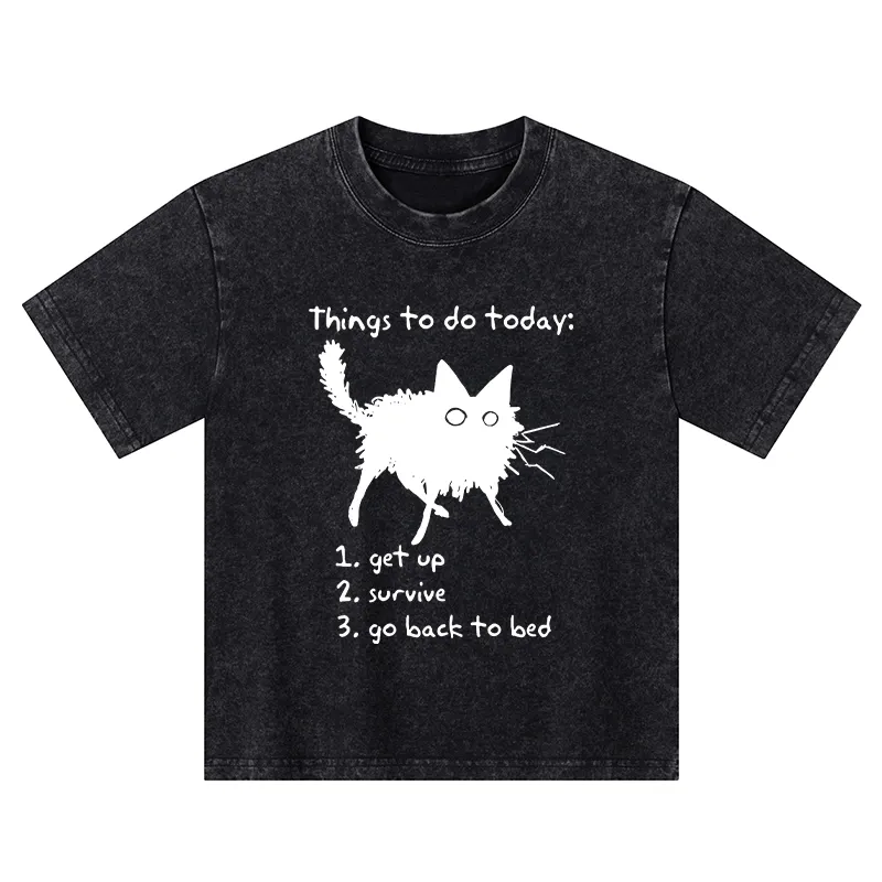 Tokyo-Tiger Lazy Cat Survive Day Funny Meme Kids Washed T-Shirt