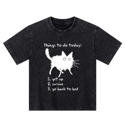 Tokyo-Tiger Lazy Cat Survive Day Funny Meme Kids Washed T-Shirt