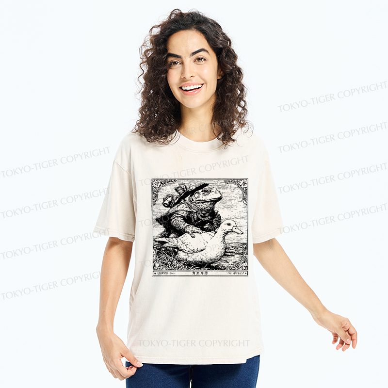 Tokyo-Tiger Frog Samurai and Goose Adventures Washed T-Shirt