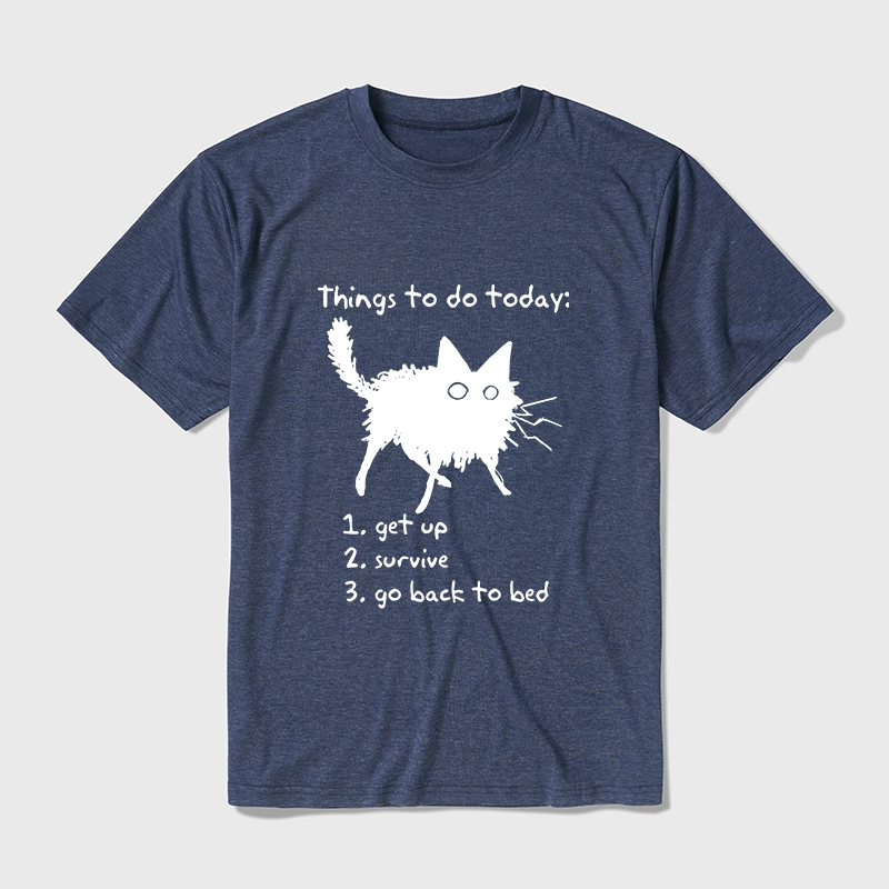 Tokyo-Tiger Lazy Cat Survive Day Funny Meme Cotton Blend T-Shirt