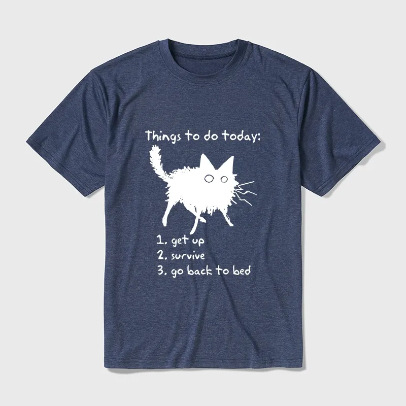 Tokyo-Tiger Lazy Cat Survive Day Funny Meme Cotton Blend T-Shirt