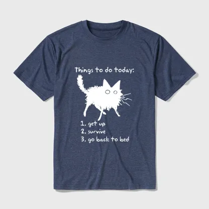 Tokyo-Tiger Lazy Cat Survive Day Funny Meme Cotton Blend T-Shirt