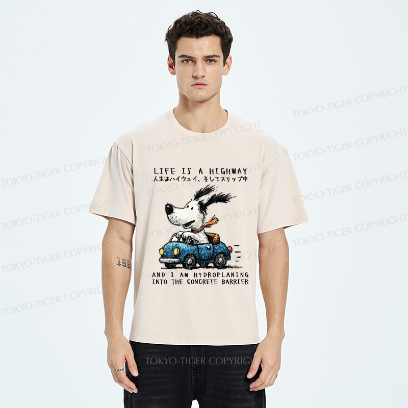 Tokyo-Tiger Losing Control On Life’s Highway Washed T-Shirt