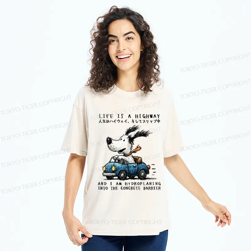 Tokyo-Tiger Losing Control On Life’s Highway Washed T-Shirt
