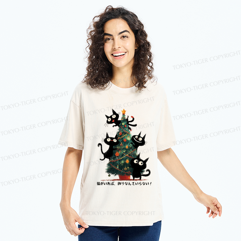 Tokyo-Tiger Who Needs Ornaments When You Have Cats? Washed T-Shirt