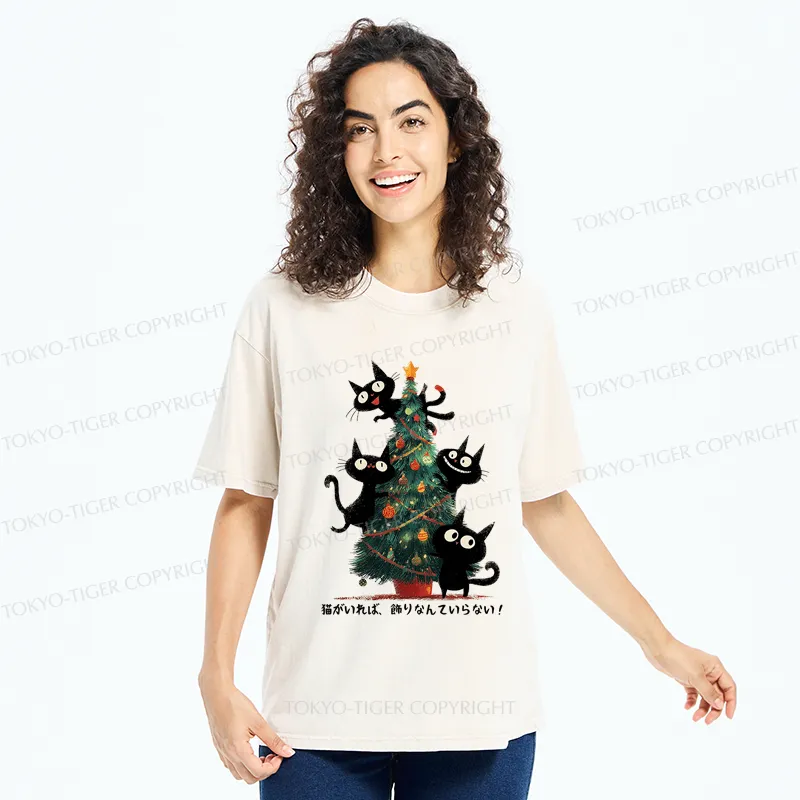 Tokyo-Tiger Who Needs Ornaments When You Have Cats? Washed T-Shirt