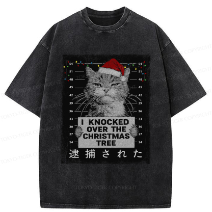 Tokyo-Tiger Funny Christmas Cat：I knocked over The Christmas Tree Washed T-Shirt