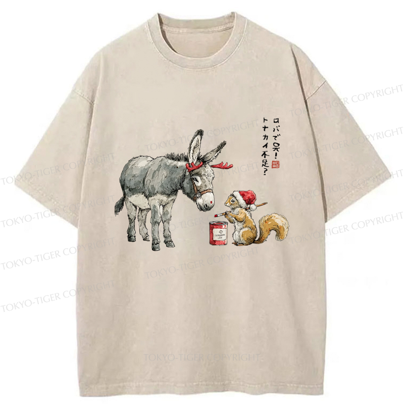 Tokyo-Tiger Not Enough Christmas Reindeer Donkey To The Rescue Washed T-Shirt