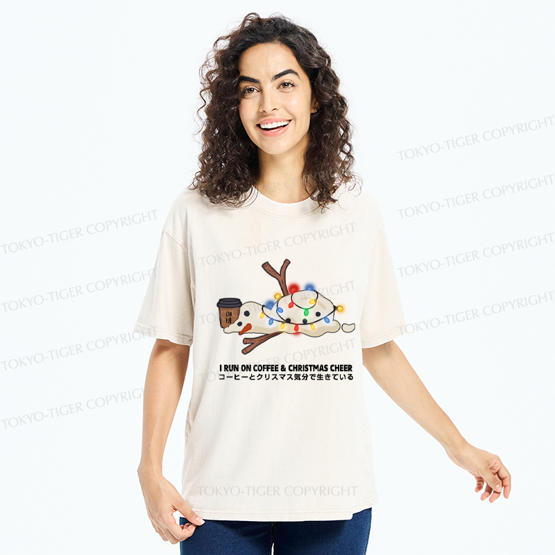 Tokyo-Tiger I Run On Coffee & Christmas Cheer Washed T-Shirt