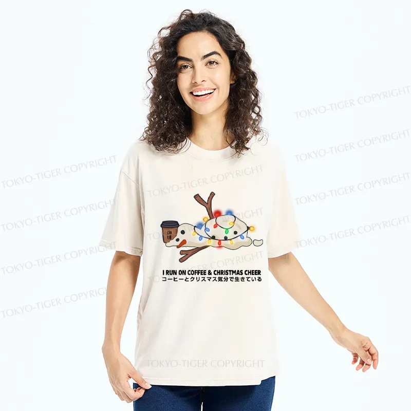Tokyo-Tiger I Run On Coffee & Christmas Cheer Washed T-Shirt