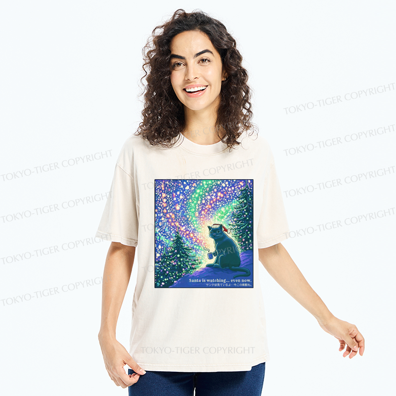 Tokyo-Tiger Santa Is Watching... Even Now Washed T-Shirt