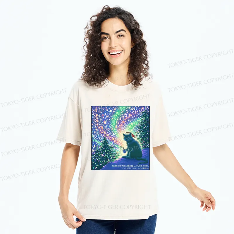 Tokyo-Tiger Santa Is Watching... Even Now Washed T-Shirt