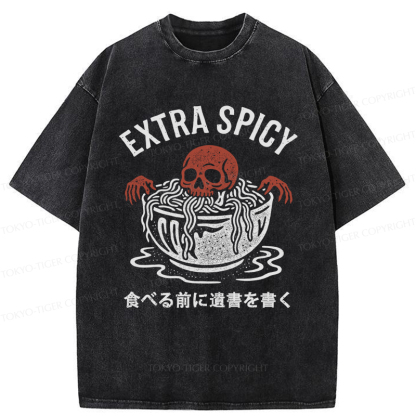 Tokyo-Tiger A Funny Skull: Write A Will Before Eating Spicy Washed T-Shirt