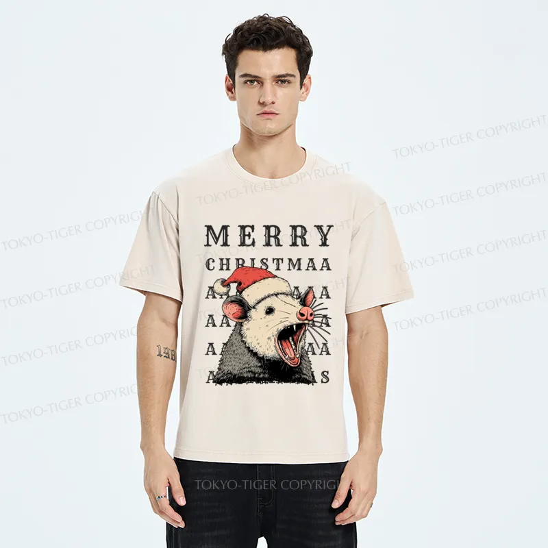Tokyo-Tiger Opossum Merry Scream-mas Washed T-Shirt