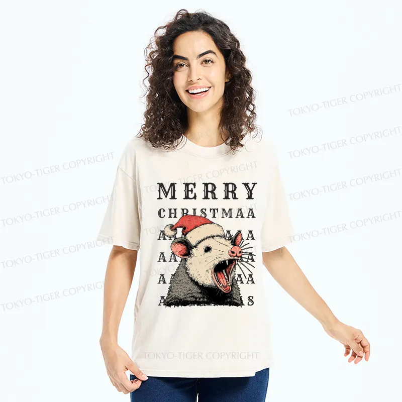 Tokyo-Tiger Opossum Merry Scream-mas Washed T-Shirt