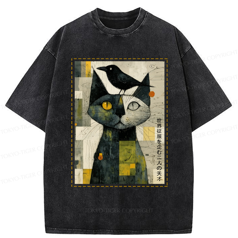 Tokyo-Tiger The Cat And The Crow Are Planning To Rule The World Washed T-Shirt