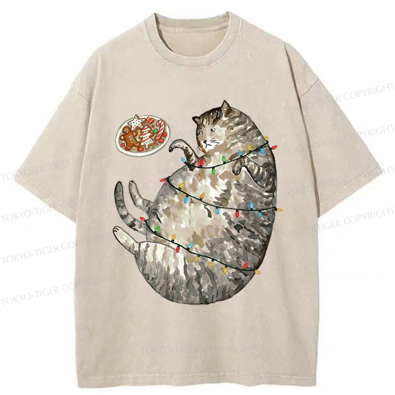Tokyo-Tiger Dress The Cat Up In Christmas Spirit Washed T-Shirt