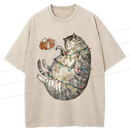 Tokyo-Tiger Dress The Cat Up In Christmas Spirit Washed T-Shirt