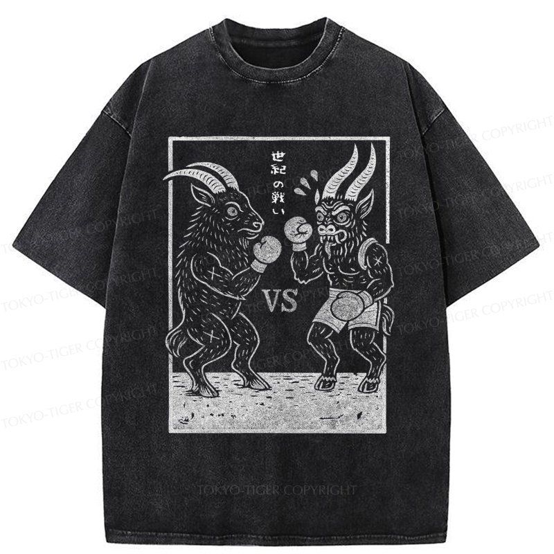 Tokyo-Tiger The Fight of the Century: Black Phillip vs Krampus Washed T-Shirt