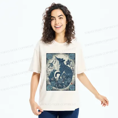 Tokyo-Tiger Floral Fox Aesthetic Washed T-Shirt