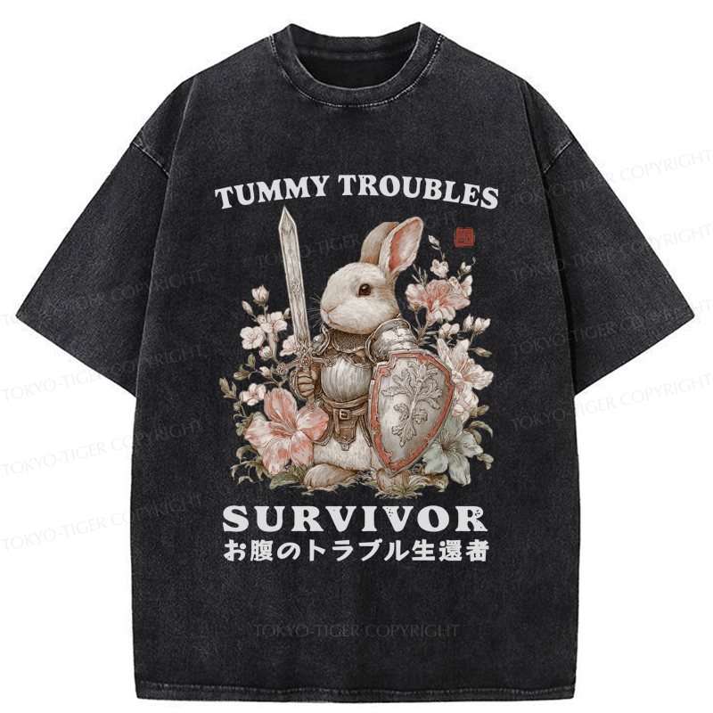 Tokyo-Tiger Funny Rabbit：Tummy Troubles Survivor Washed T-Shirt