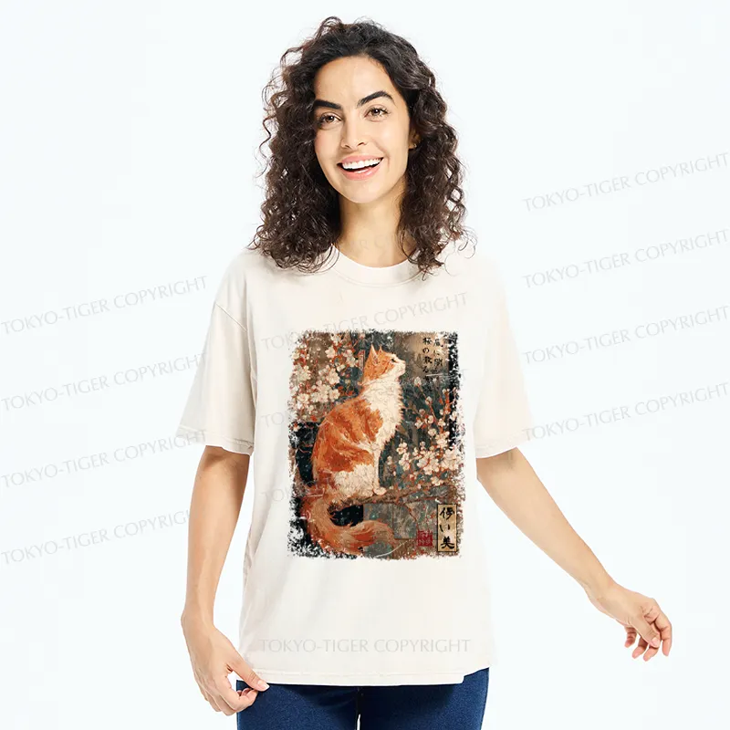 Tokyo-Tiger Ask The Wind, The Meaning Of Falling Blossoms Washed T-Shirt