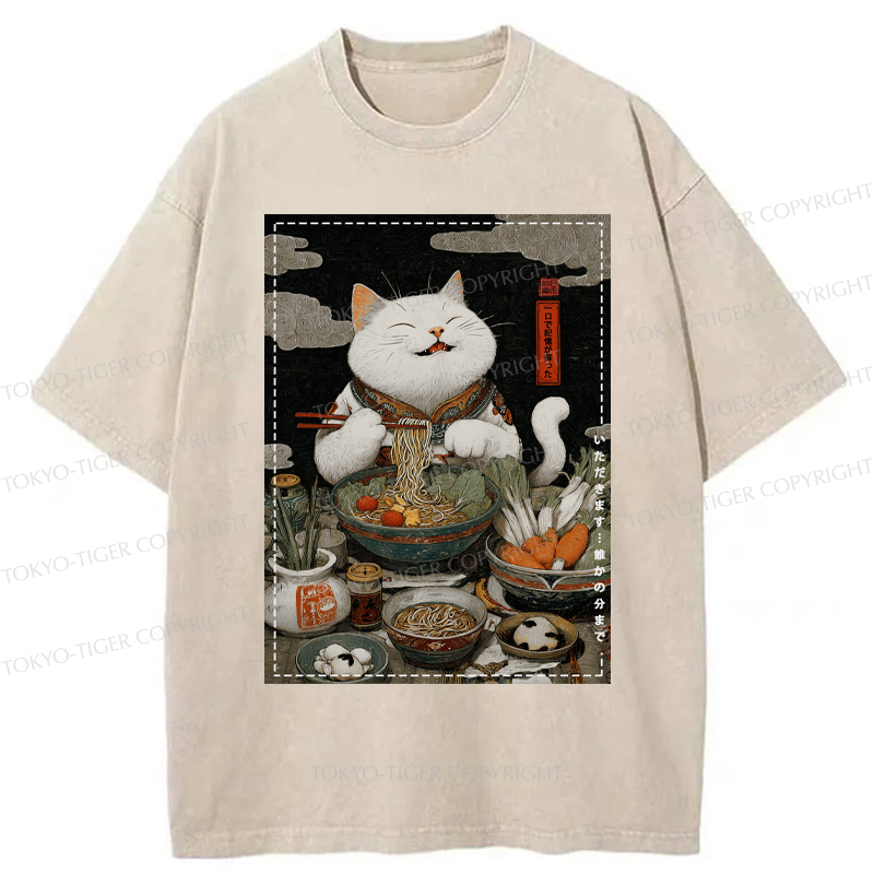 Tokyo-Tiger The Ramen-Loving Cat Washed T-Shirt