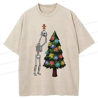 Tokyo-Tiger Skeleton's Christmas Tree Adventure Washed T-Shirt
