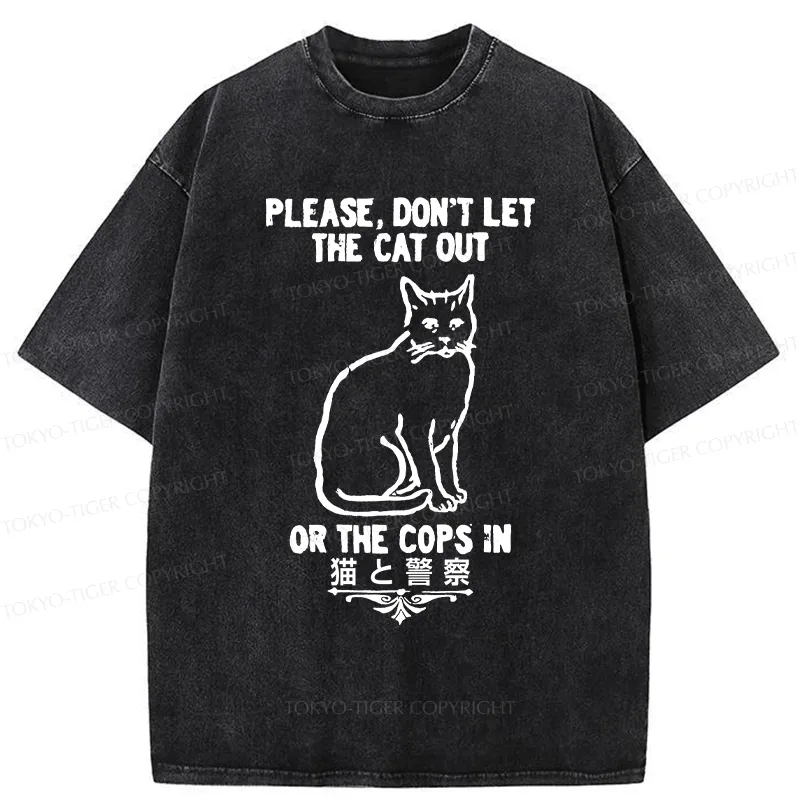 Tokyo-Tiger Cats And The Police Washed T-Shirt