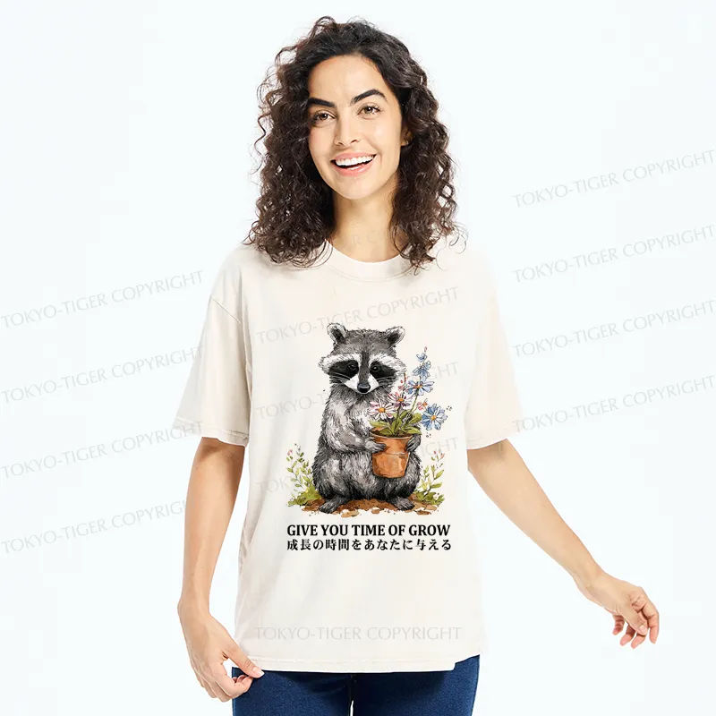 Tokyo-Tiger Nurture with the Raccoon: Growth Takes Time Washed T-Shirt