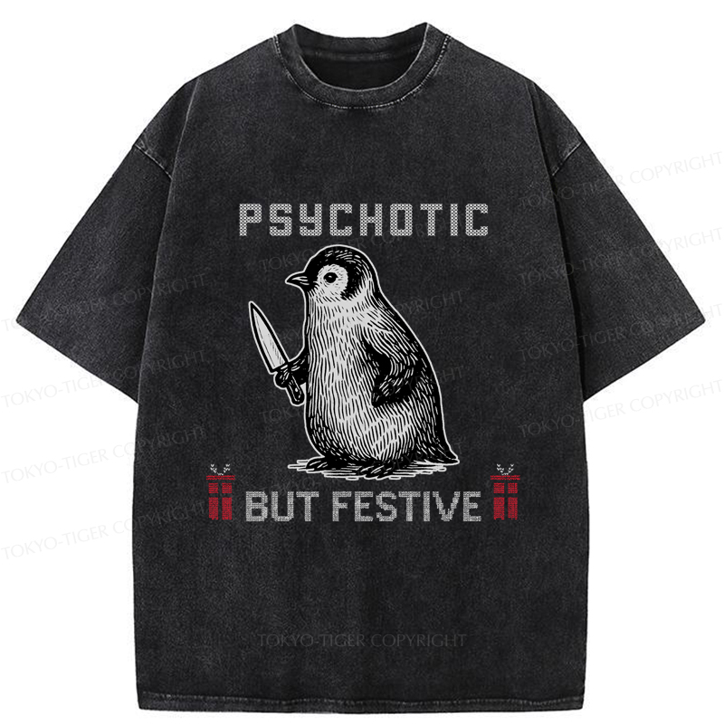 Tokyo-Tiger Overstimulated but Festive Christmas Washed T-Shirt